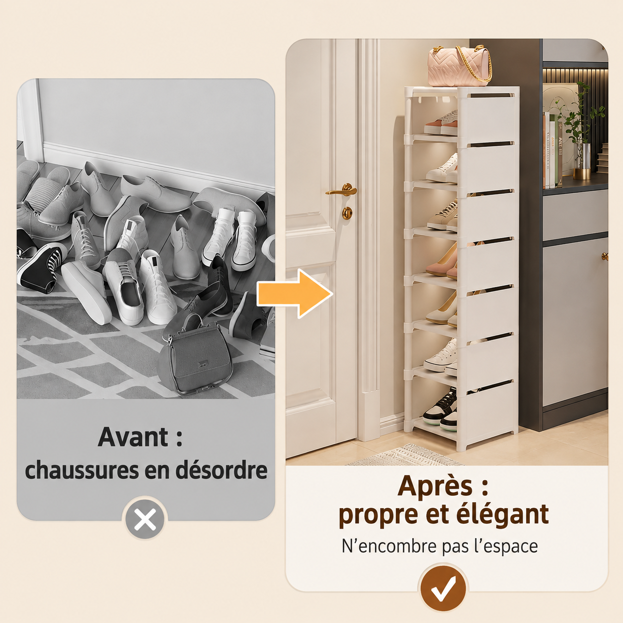 Étagère à Chaussures d'Entrée 6 ou 8 Niveaux