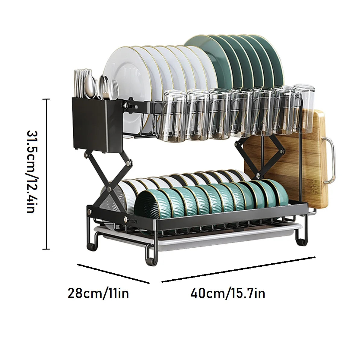 Égouttoir à Vaisselle 2 Niveaux avec Plateau Récupérateur