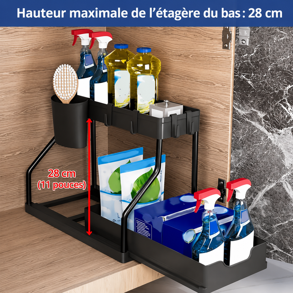 Organisateur Sous-Évier Coulissant 2 Niveaux