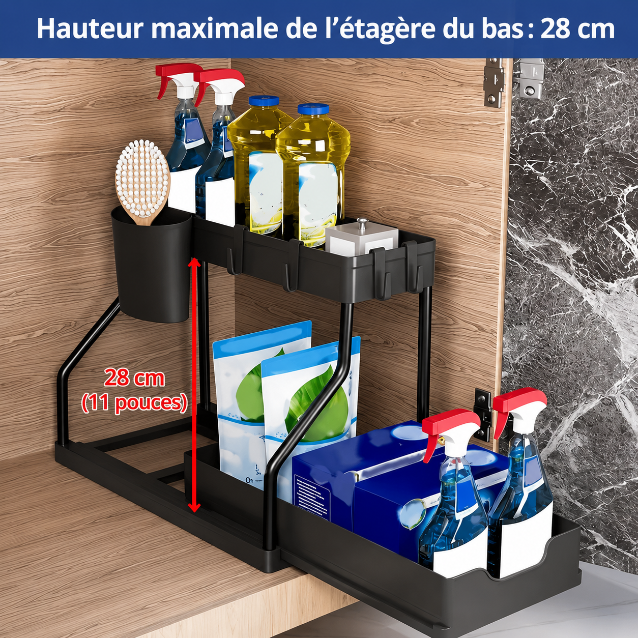 Organisateur Sous-Évier Coulissant 2 Niveaux