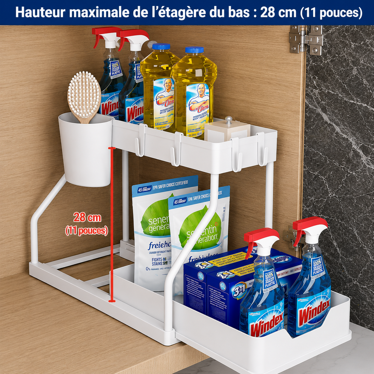 Organisateur Sous-Évier Coulissant 2 Niveaux