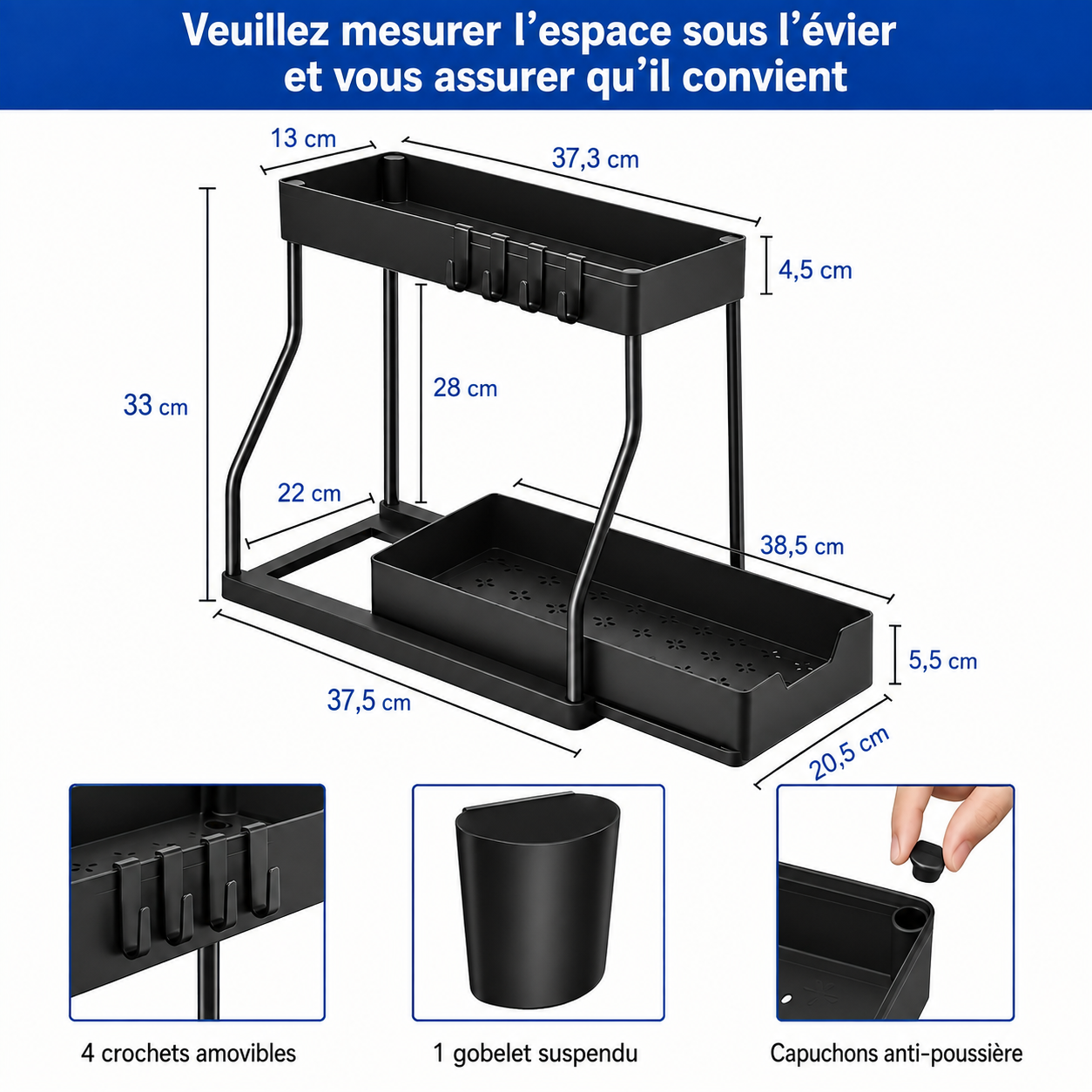 Organisateur Sous-Évier Coulissant 2 Niveaux