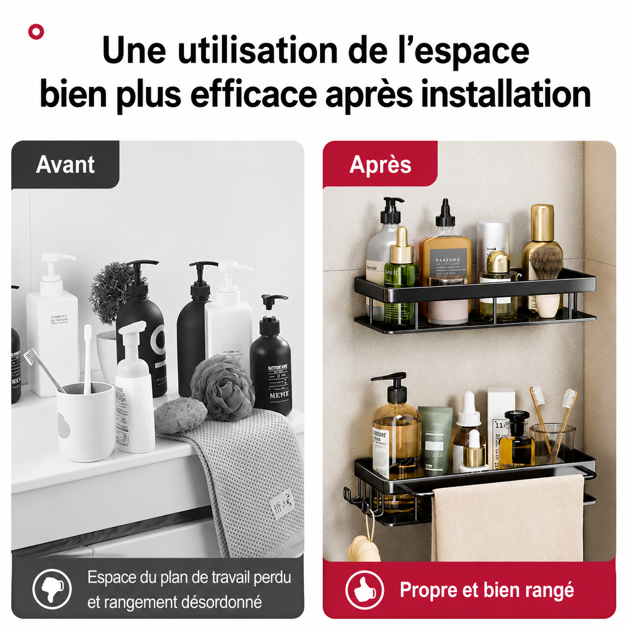 Étagère de Douche en Aluminium Sans Perçage