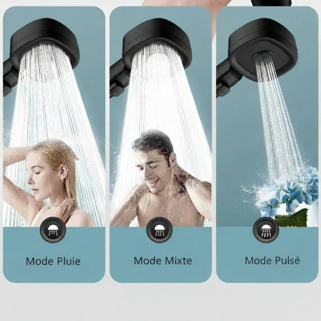 Pommeau de Douche Haute Pression 3 Jets