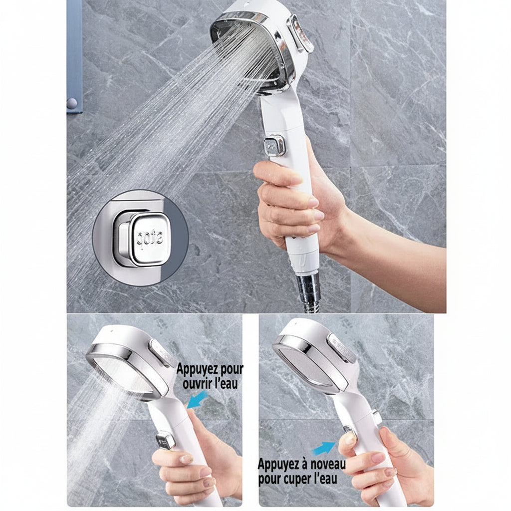 Pommeau de Douche Haute Pression 3 Jets
